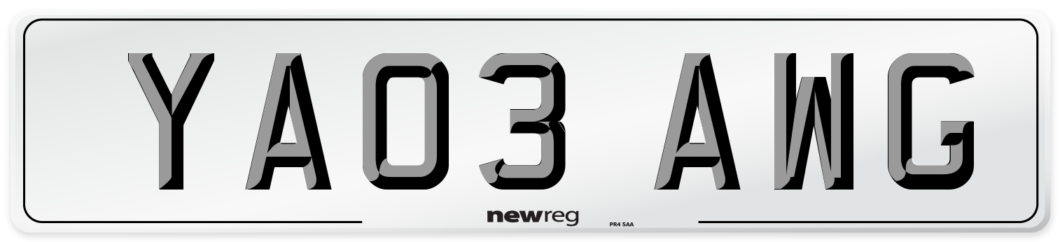 YA03 AWG Number Plate from New Reg